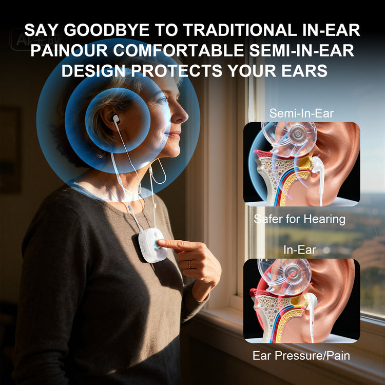 Wireless Semi-in-Ear Neckband TV Earbuds for Seniors