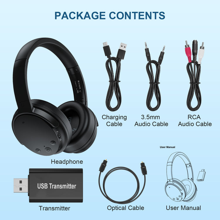 Dual Mold 2.4GHz & Bluetooth Wireless Headphones for TV Watching with Transmitter